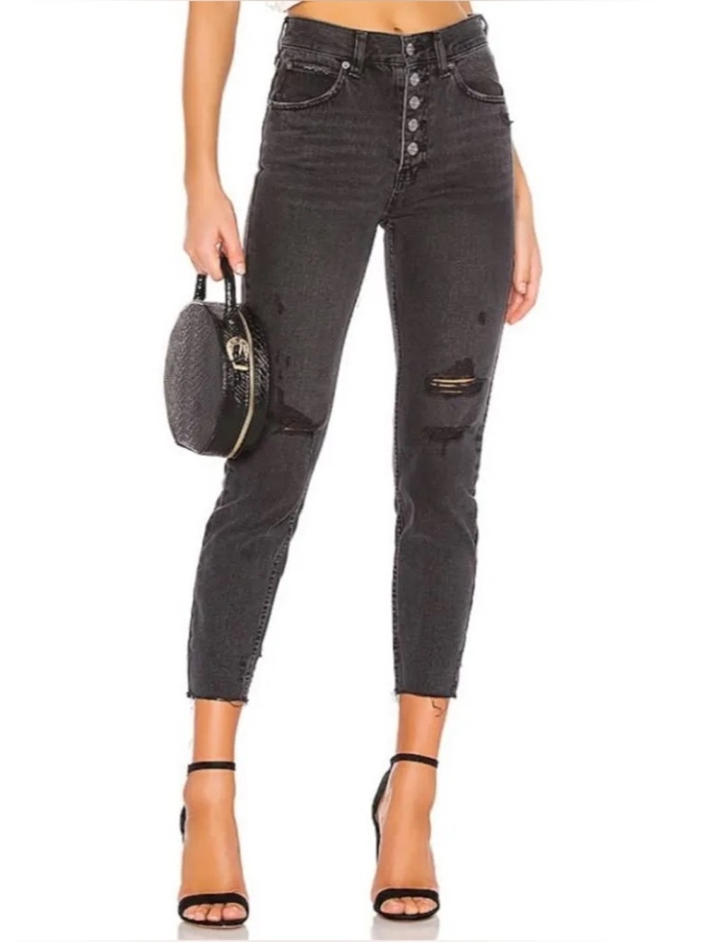 We the Free Black Distressed High-Rise Denim Jeans | 25 | Blossom Rigid Crop